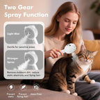 User demonstrating self-cleaning button on pet hair remover