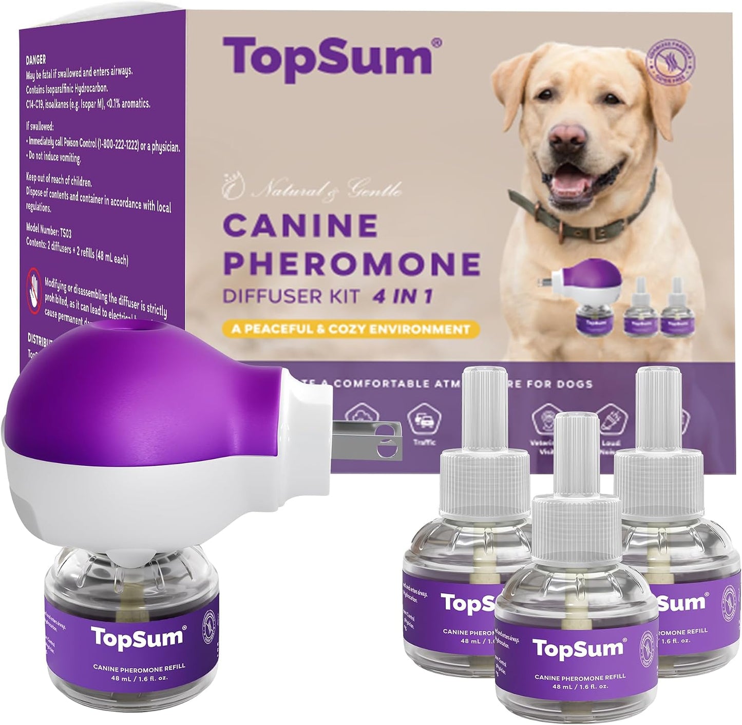 TopSum Calming Diffuser for Dog: Dog Pheromones Calming Diffuser Plug for Stress, Barking, Chewing, Pee Accidents & Separation Behaviors (Purple- 3 Diffusers + 3 Refills) - Image 10