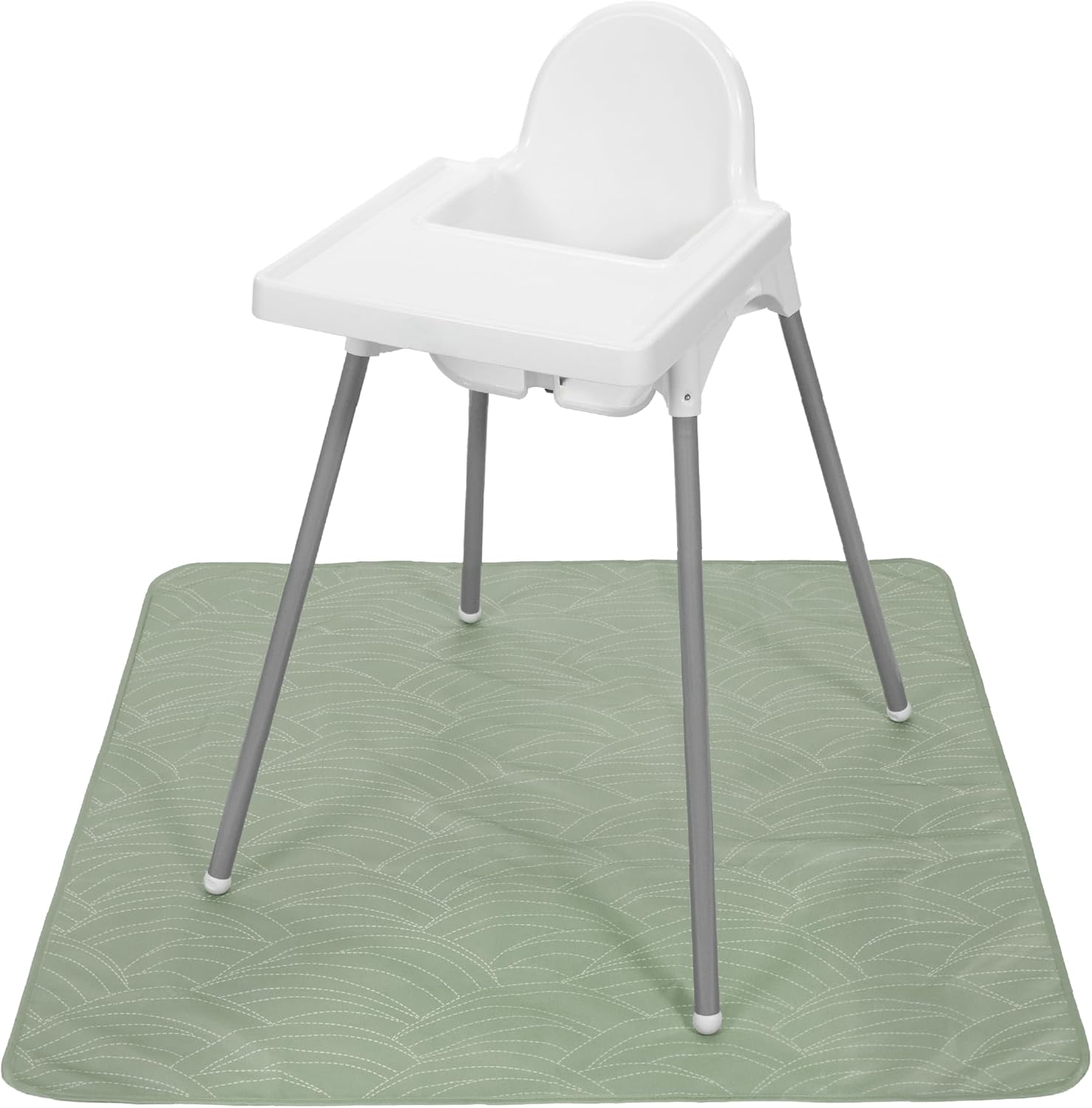 S&T INC. Baby Splat Mat front view under a high chair for floor protection.