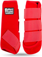 Shock absorbing protective boots for horses during trail rides and training sessions.