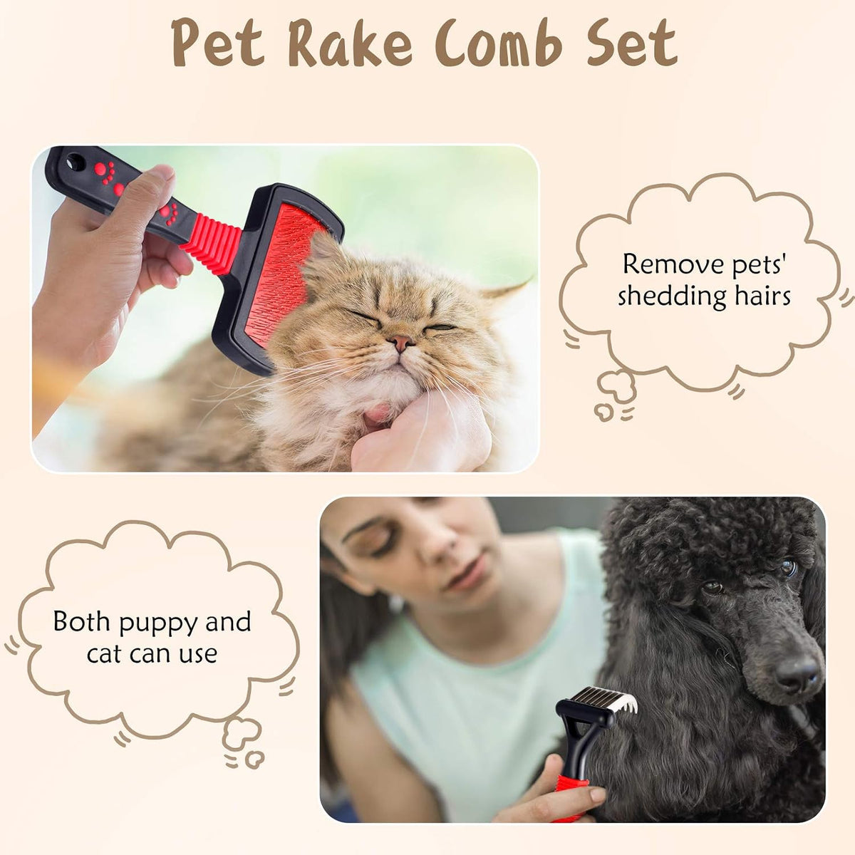 Patelai pet slicker brush with red and black ergonomic paw print handle