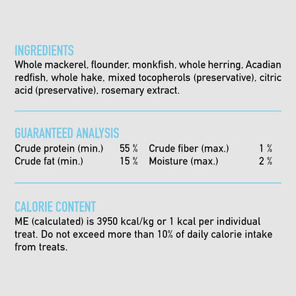 Side view of Orijen freeze dried high protein cat snacks bag imported from USA.