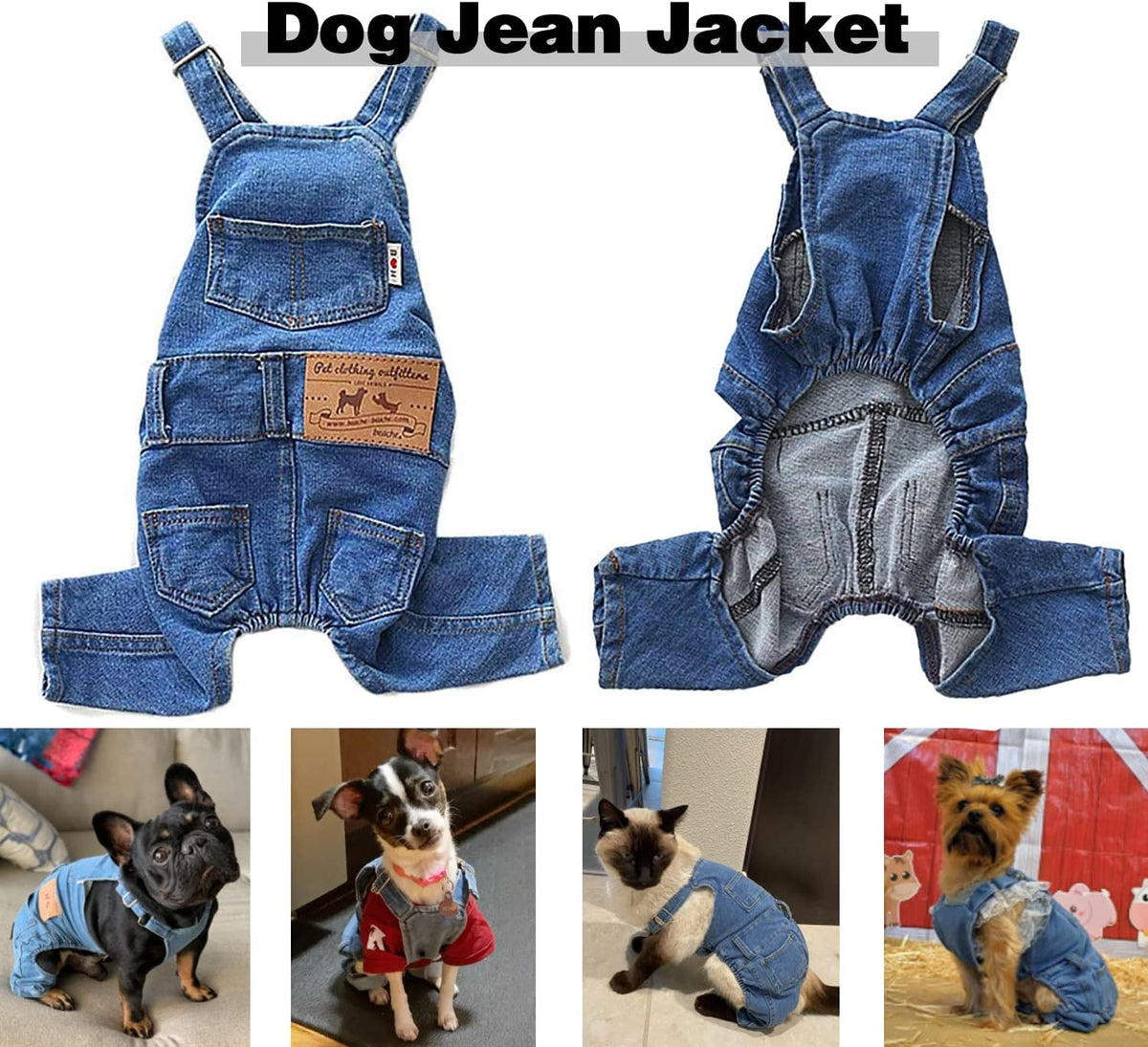 Tealots dog overalls close up on the durable cotton fabric stitching.