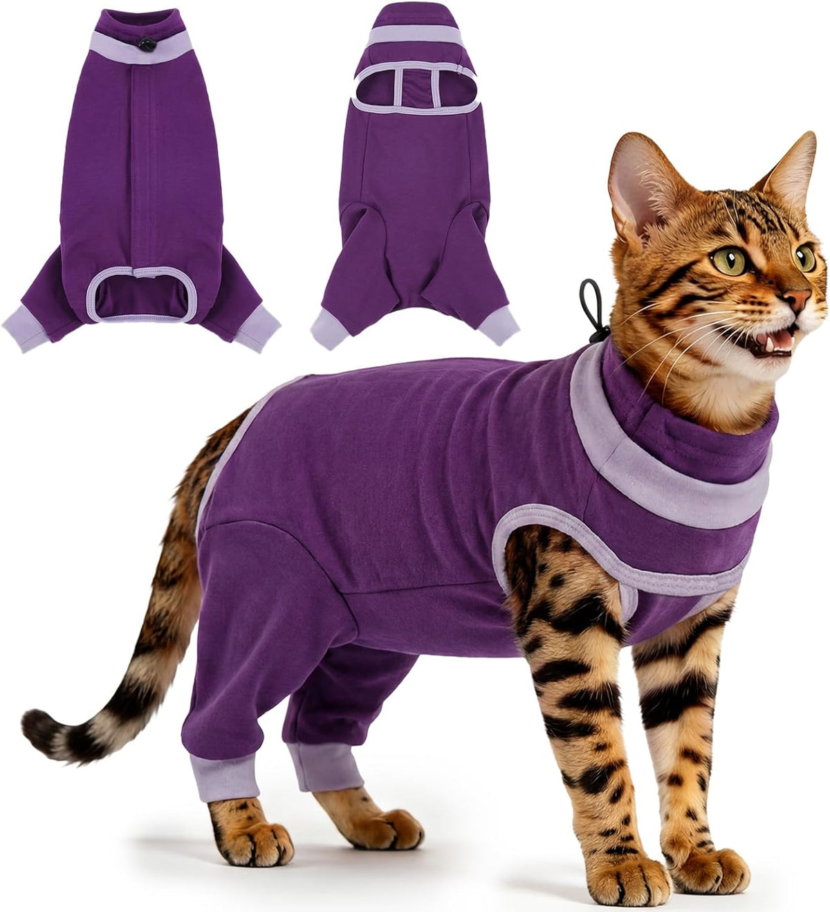 Cat Recovery Suit with Hind Legs, Soft Spay Recovery Suit for Female Cats, Kitten Onesie for Cats After Surgery, Anti-Licking Abdominal & Hind Leg Wound Protector, Cone Alternative - Purple S - Image 12