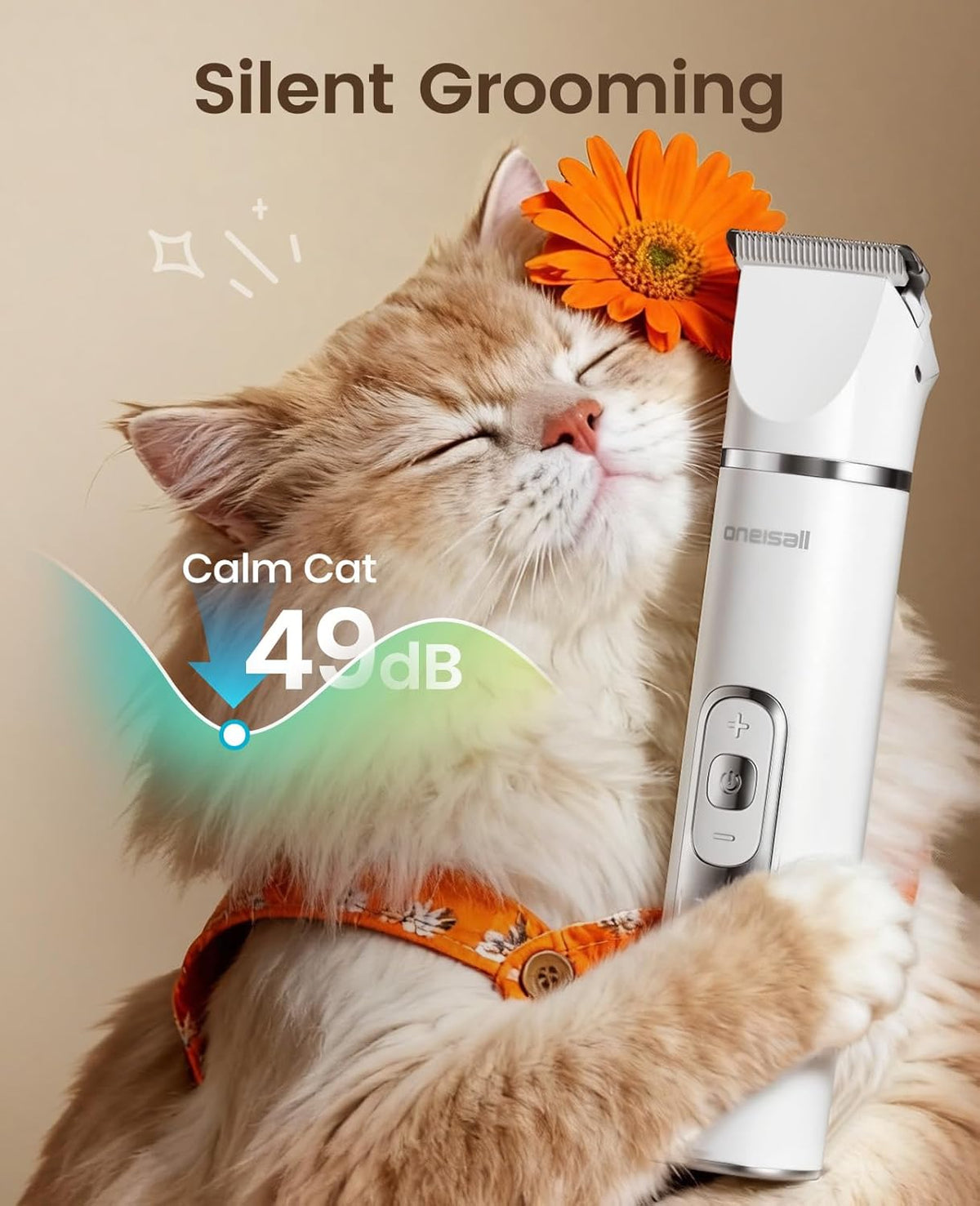 Close up of the stainless steel blade attachment on the low noise pet hair trimmer.