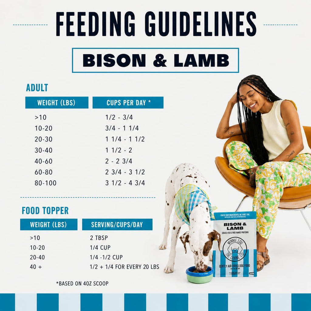 Premium USA imported Winnie Lou dog food packaging highlighting zero synthetic fillers description.