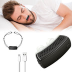 Qiduhuqi Electric Anti Snoring Device charcoal black front view showing silicone inserts.