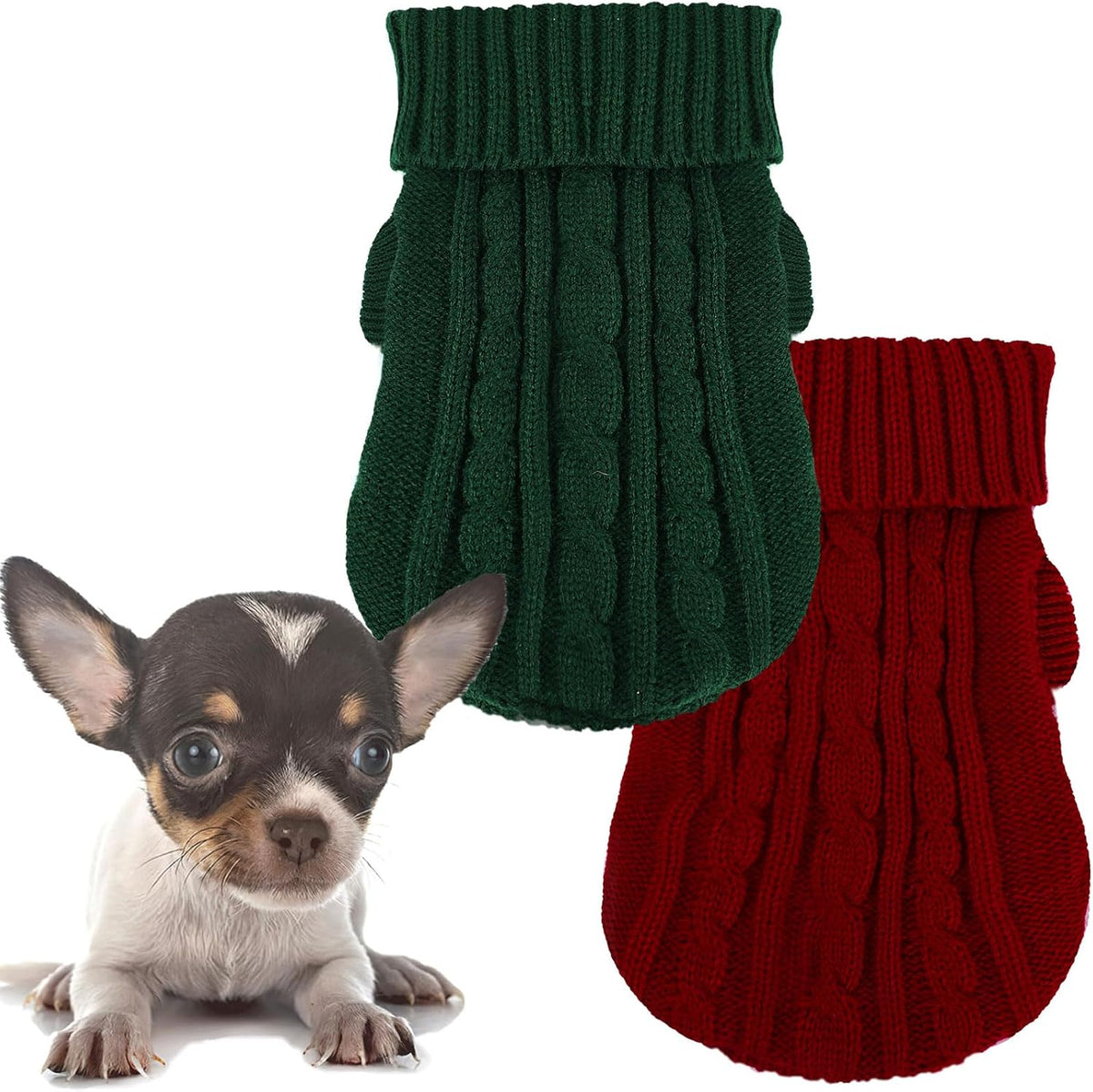 Kallfir's cutie XXS Dog Sweater, 2 Pieces Turtleneck Knitted Chihuahua Sweater Yorkie Teacup Dog Clothes Small Dogs Girl Winter Warm Sweaters Pet Cat Sweater Cold Weather Puppy Clothes XX-Small - Image 11