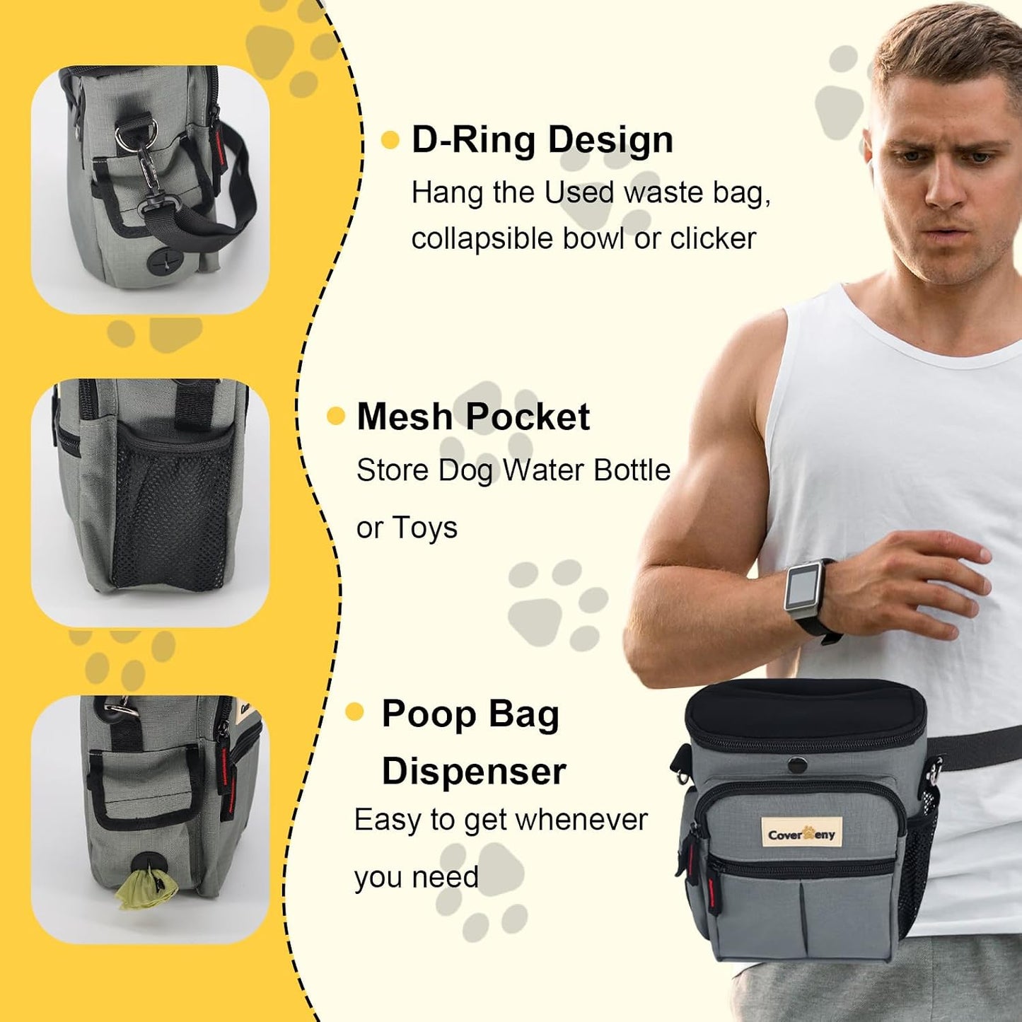Cover Geny dog walking bag with attached collapsible bowl and clicker