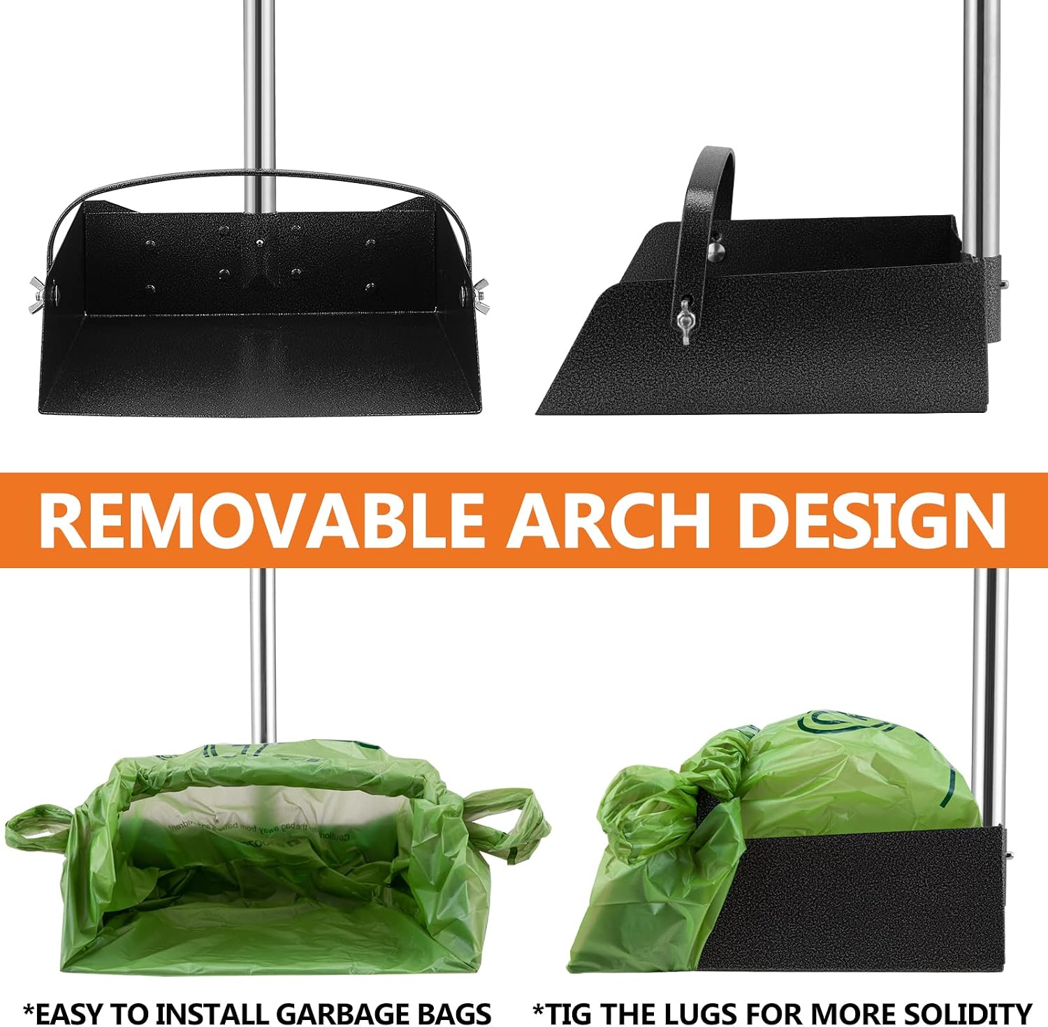 Close up of the Toozey patented arch bag locking holder keeping a garbage bag secure on the tray