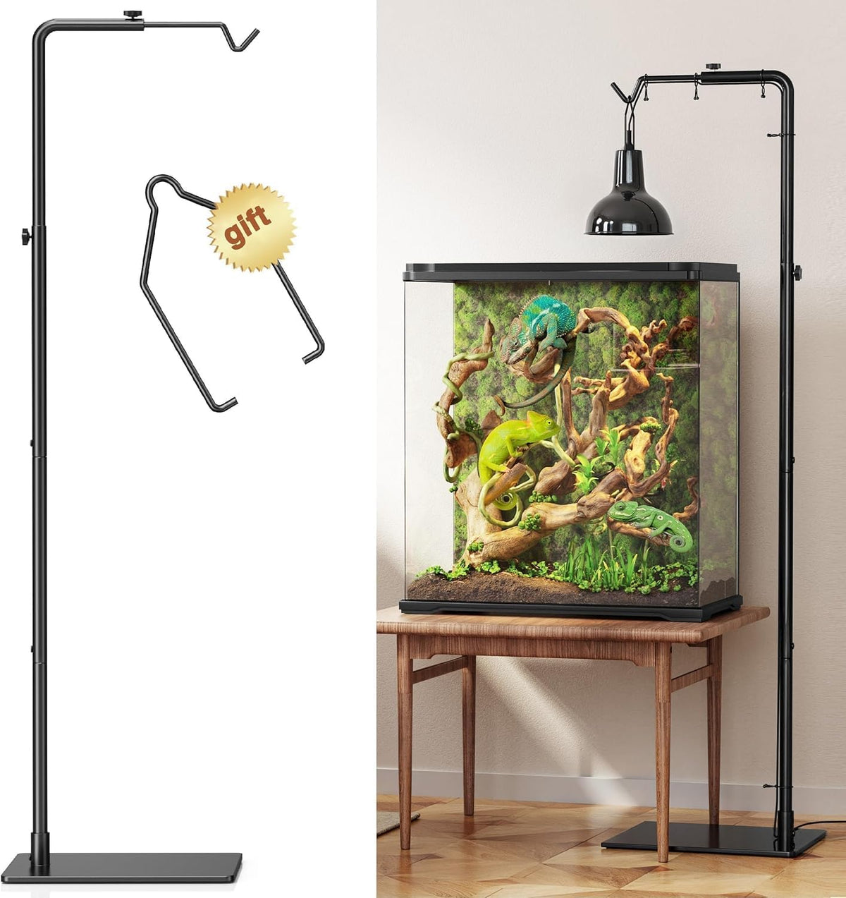 Reptile Heat Lamp Stand Adjustable 18"-32": Light Holder Fixture with Heavy Base for Bearded Dragon, Turtle, Snake, Lizard - Terrarium Heating Dome Lamps for Tank or Aquarium Use - Image 10