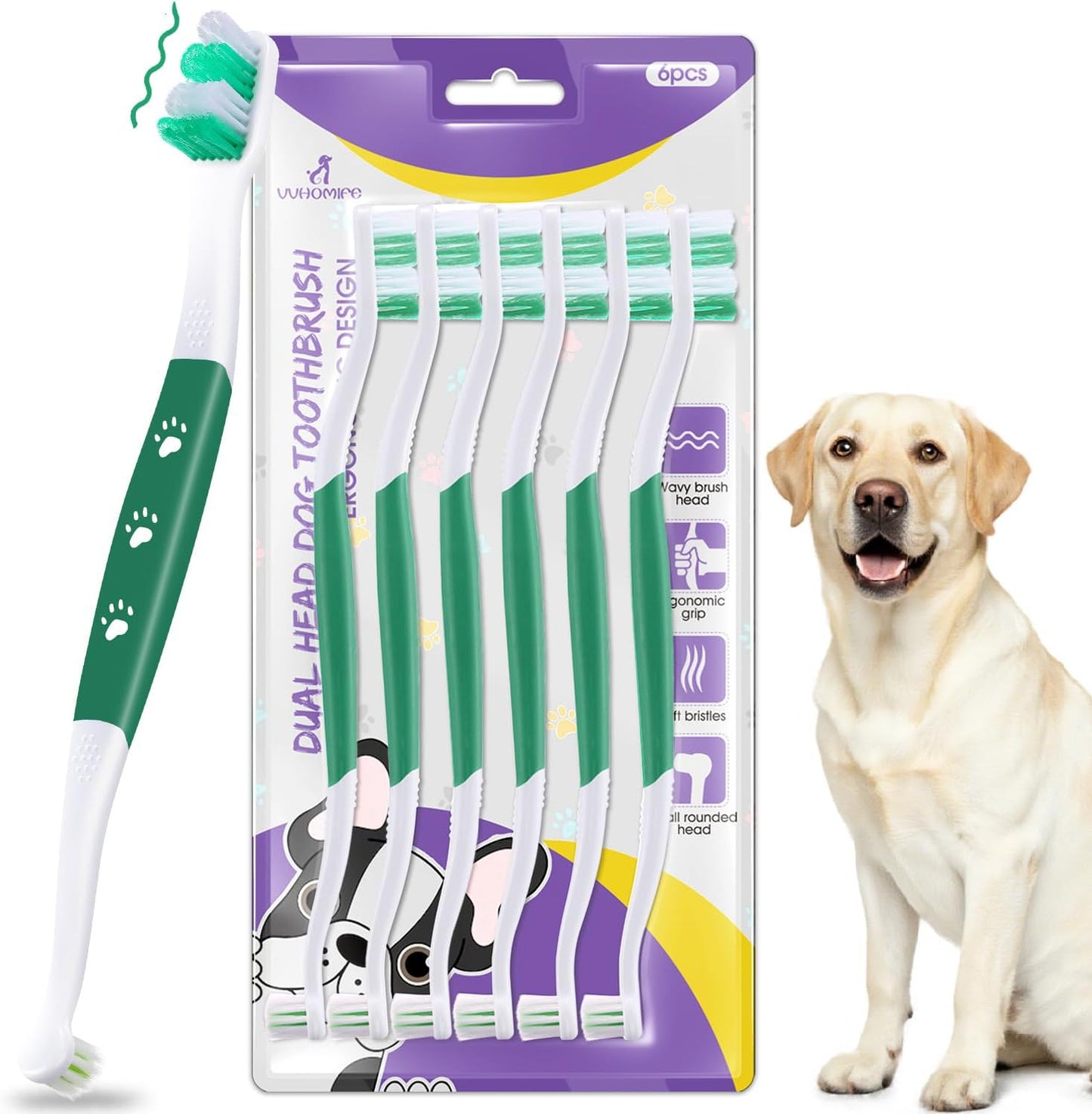 Dog Toothbrush, Dual-Head, for Medium Large Dogs, Purple | Soft Bristles for Gentle Cleaning ,60 degrees Curved Bristles for Better Coverage ,Comfortable for Sensitive Gums - Image 11
