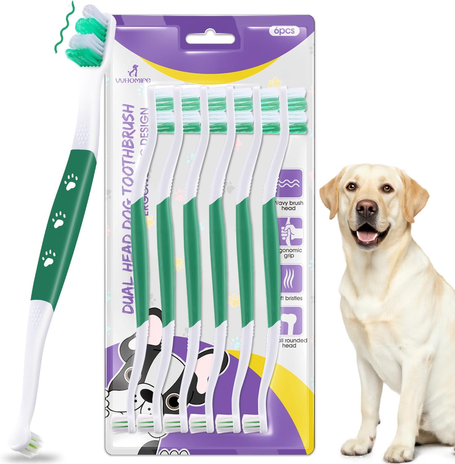 Dog Toothbrush, Dual-Head, for Medium Large Dogs, Purple | Soft Bristles for Gentle Cleaning ,60 degrees Curved Bristles for Better Coverage ,Comfortable for Sensitive Gums - Image 11