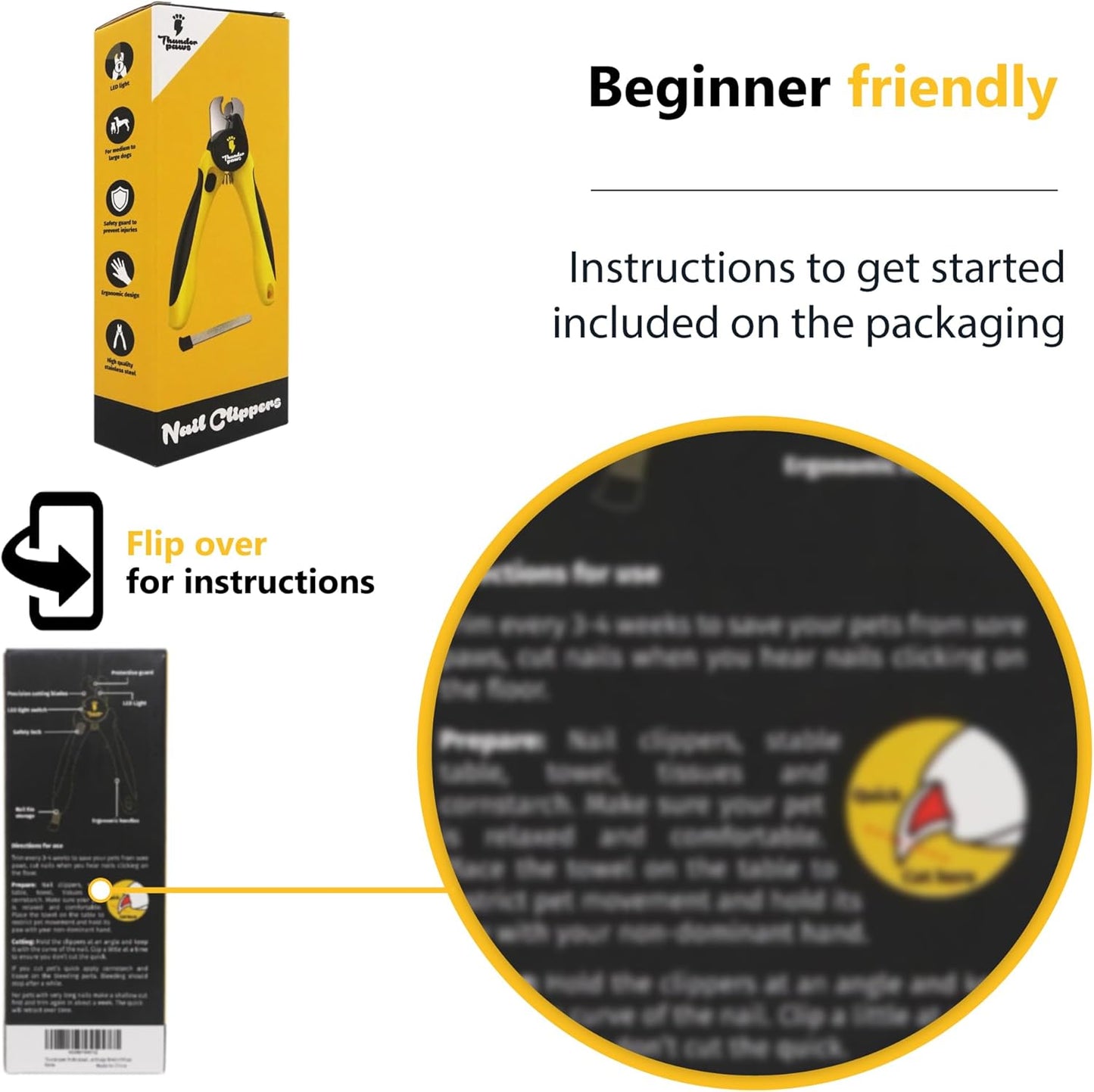 LED Dog Nail Clippers with Light, Trimmers with Protective Guard, Quick Sensor, Safety Lock and Nail File - Suitable for Large and Small Dogs & Cats (Yellow, LED) - Image 11