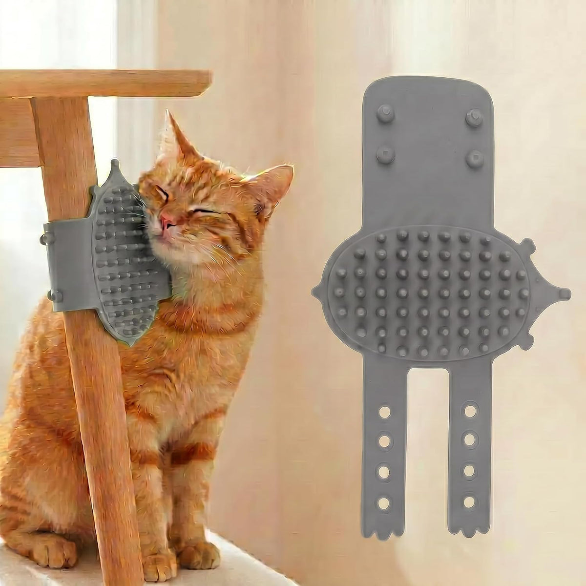 1pc Cat Self Groomer, Silicone Soft Wall Corner Massage Brush with Adjustable Straps, Interactive Scratcher Comb for Indoor Cats & Kittens, Table Leg & Cage Furniture Protector (Pink) - Image 15