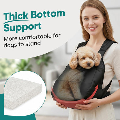 Dog Sling Carrier for Small Dogs with Bottom Support, Adjustable Pet Front Dog Carrier-Padded Strap Reducing Back Neck Pain, Anti-Anxiety Backpack for Travel Hiking Camping, Hands Free (Black,M) - Image 3