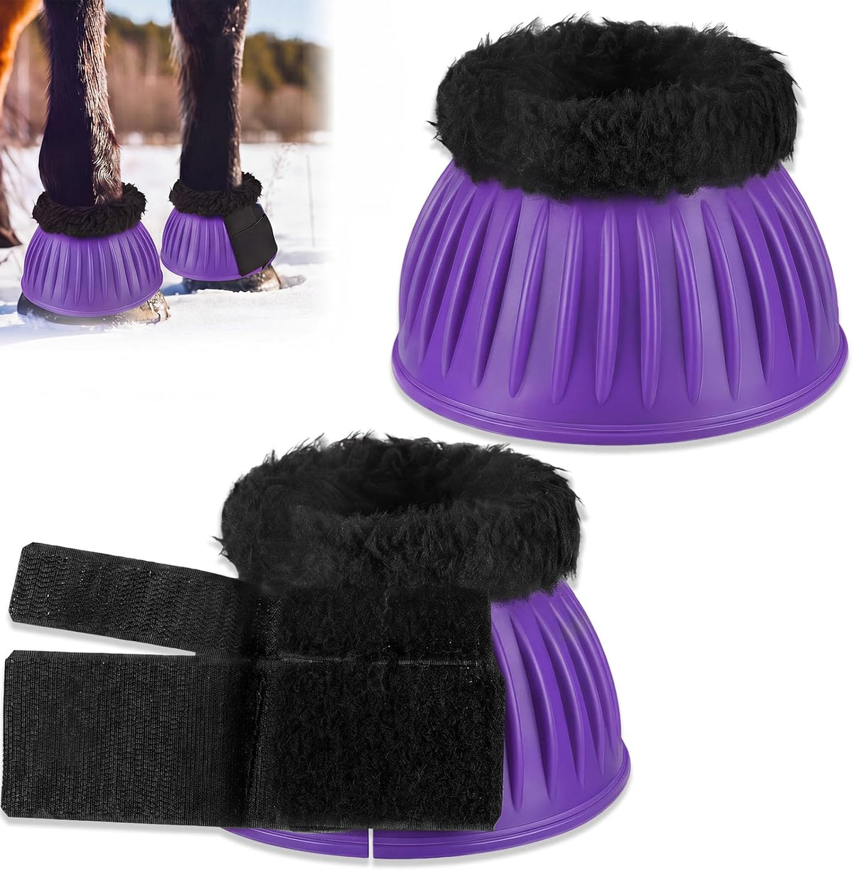 Abbylike 1 Pair Horse Bell Boots Protect Against Hoof Impact Trauma Rubber Bell Boots Horse Care for Turnout No Rub Design Comfort Quick Wrap Hook and Loop - Image 9
