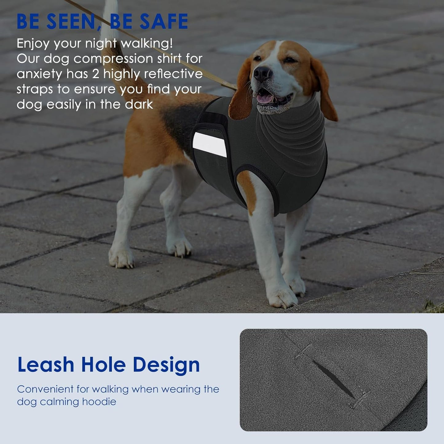 KOESON grey calming hoodie for dogs undergoing travel stress relief