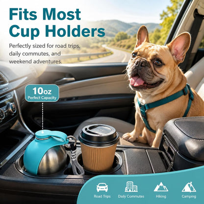 Full retail packaging of the authentic imported Aofanpet ten ounce stainless steel travel bowl.