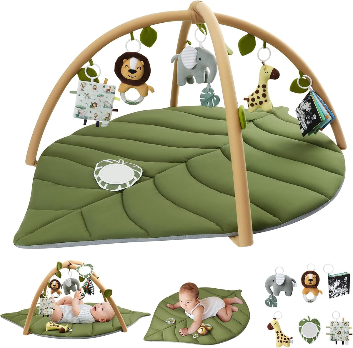 Blissful Diary leaf shaped baby play gym and activity mat front view