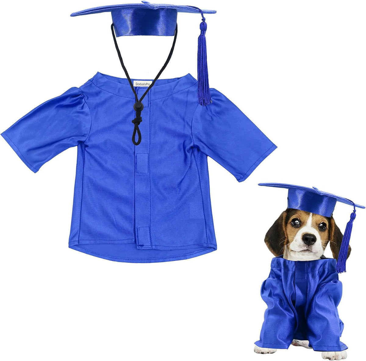GraduatePro Dog Graduation Cap and Gown Costume Set - Adjustable Knit Fabric with Gold Tassel, 4 Sizes (S/M/L/XL) for Small Dogs & Cats to Medium Dogs, Washable Formal Pet Graduation Attire (Black) - Image 10