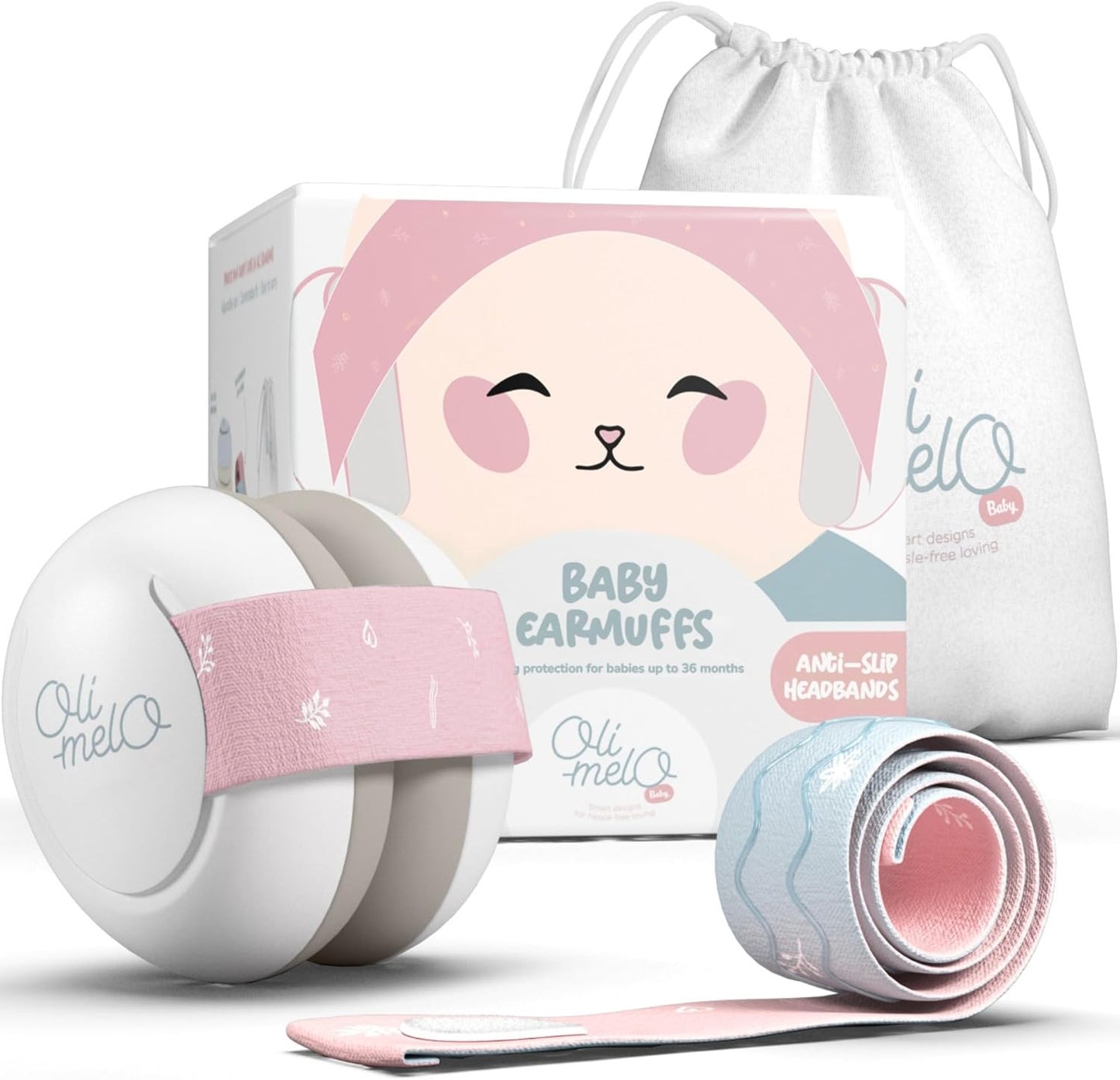 Oli-Melo baby noise cancelling headphones front view for infant hearing protection.