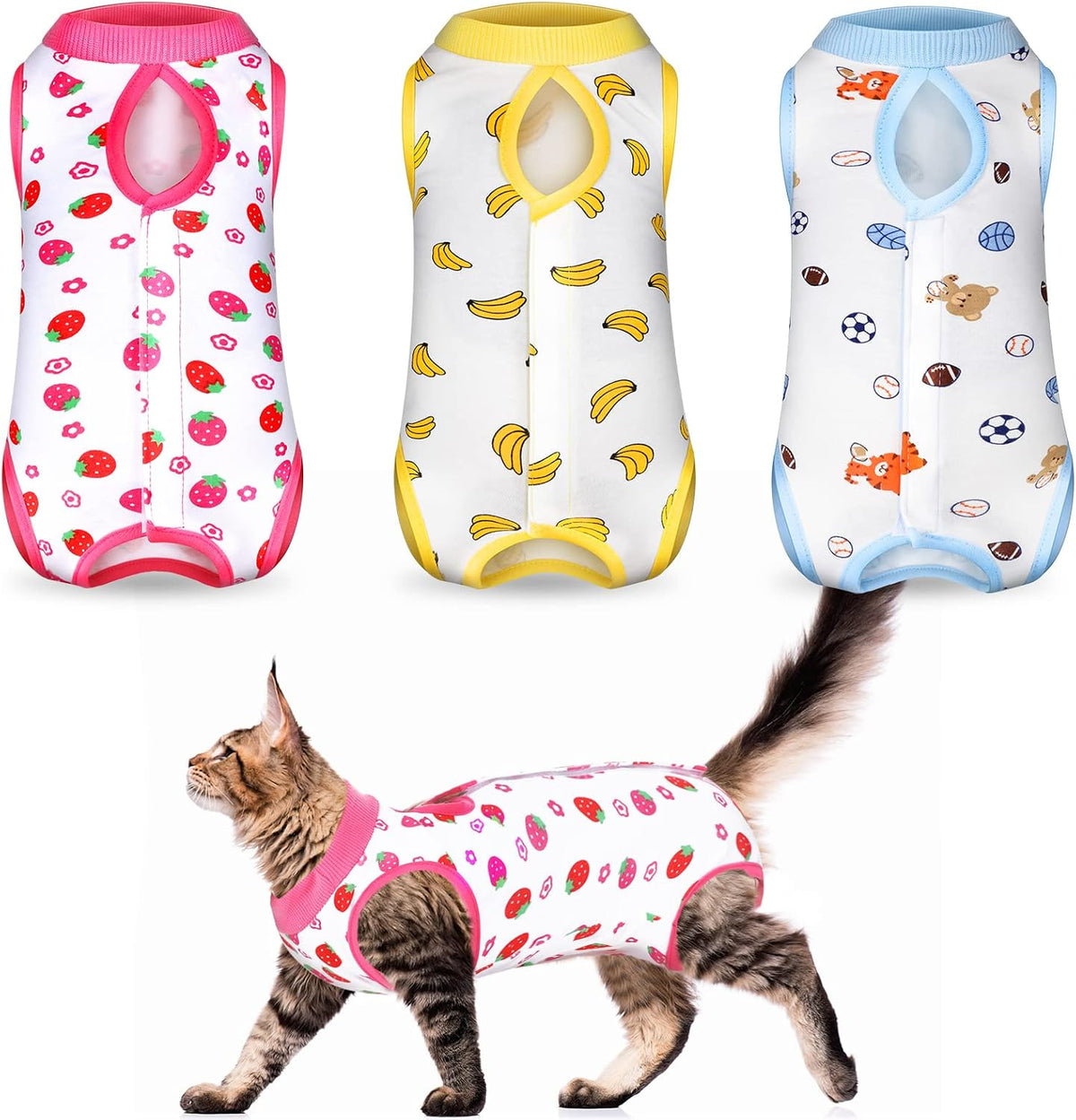Nuanchu 3 Pieces Cat Recovery Suit Kitten Recovery Suit E-Collar Alternative for Cats and Dogs Abdominal Skin Anti Licking Pajama Clothes Sets(Medium,Fruit Style,Colorful) - Image 10
