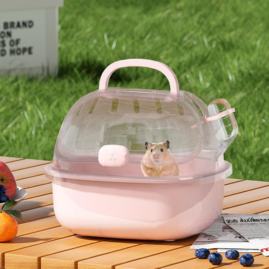 Small Animal Carrier Cage with Water Bottle, Portable Hamster Travel Carrier Carry Case for Small Pets, Gerbils, Mice, Dwarf Hamster (Pink) - Image 1