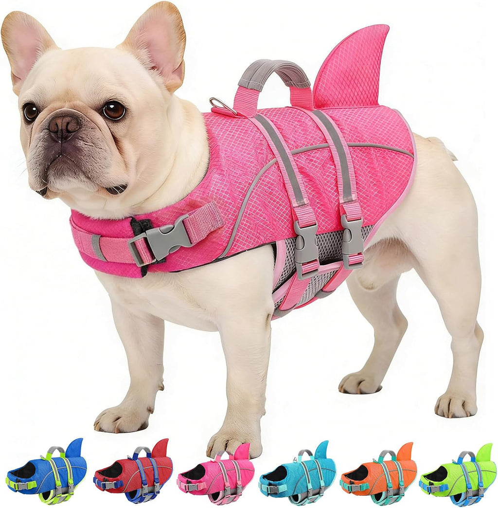 AOFITEE Small Dog Life Jacket, Shark Life Jackets for Swimming Boating, Reflective Dog Swimming Vest with High Buoyancy, Pet Life Preserver with Handle for French Bulldog, Pet Lifesaver (Red S) - Image 10