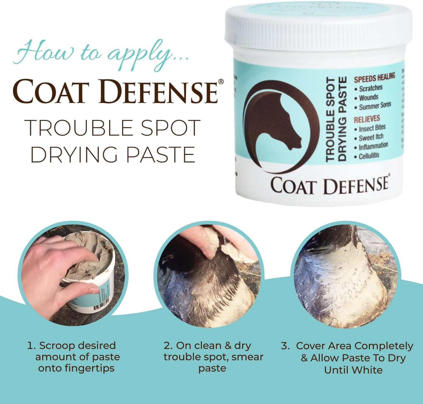 COAT DEFENSE horse paste texture and application thickness illustration