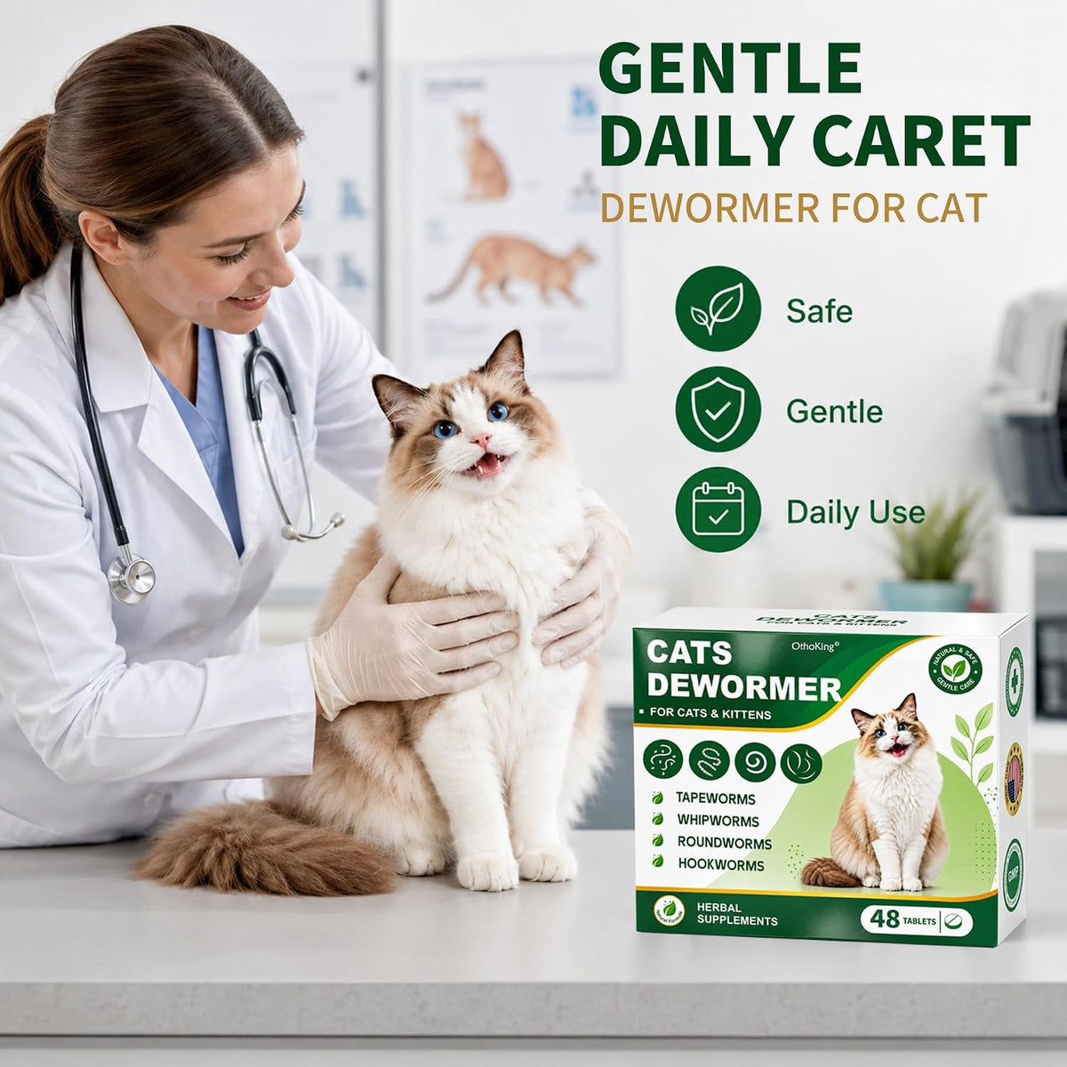 Natural herbal formula cat deworming tablets ingredients breakdown and benefits chart.