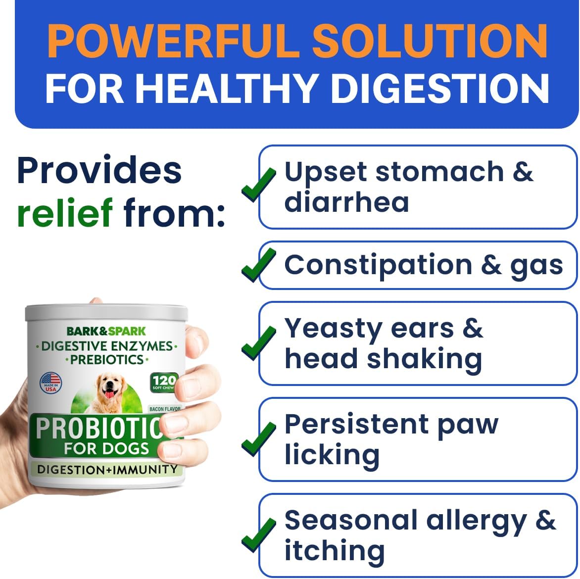 Bark And Spark dog digestive health chews ingredient benefits chart