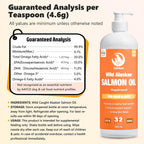 Back label of LEGITPET wild salmon oil with Omega 3 6 9 feeding dosage chart