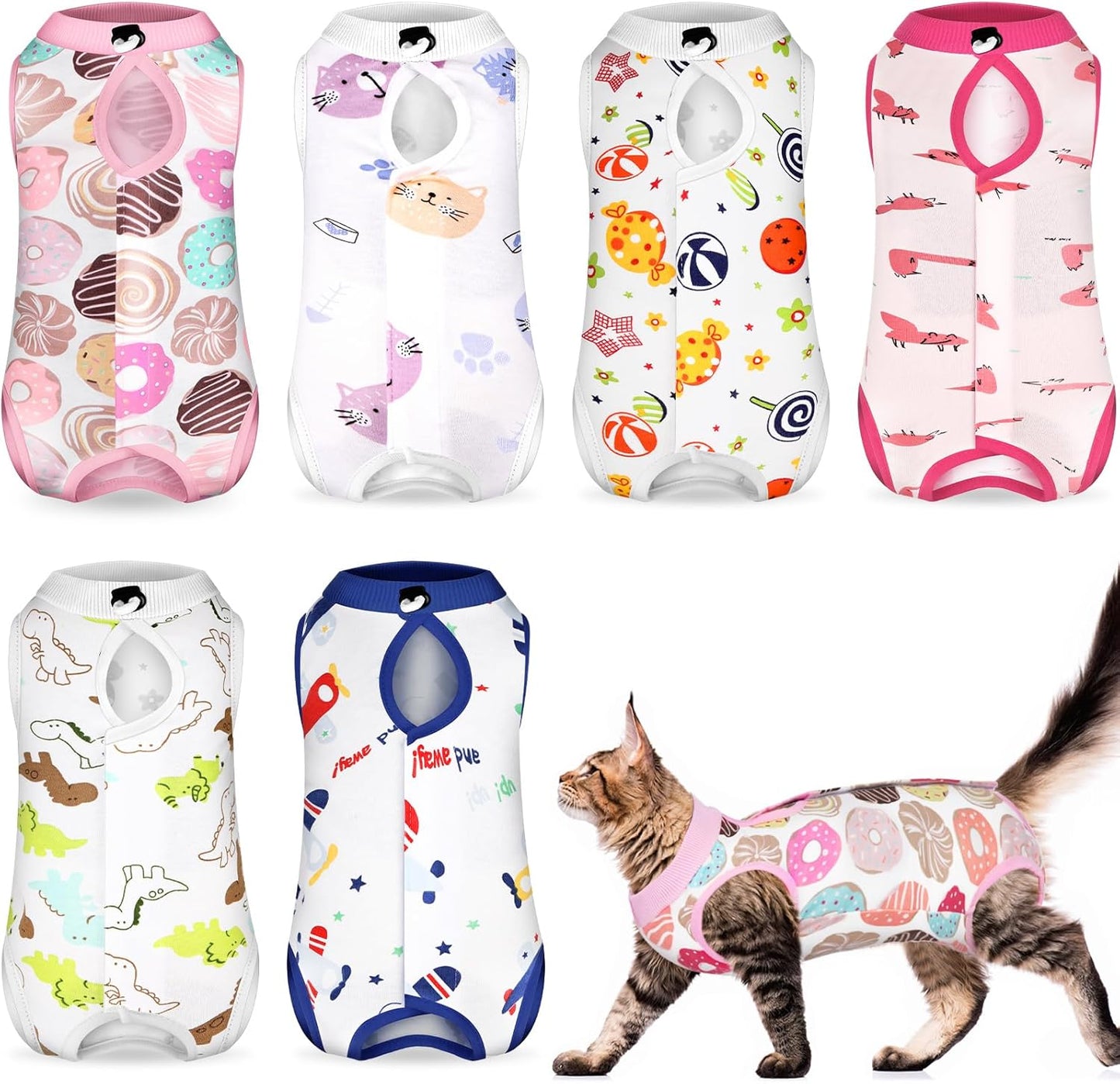 Chunful Kacctyen cat recovery suit front view showing protective abdominal coverage for post surgery pet care