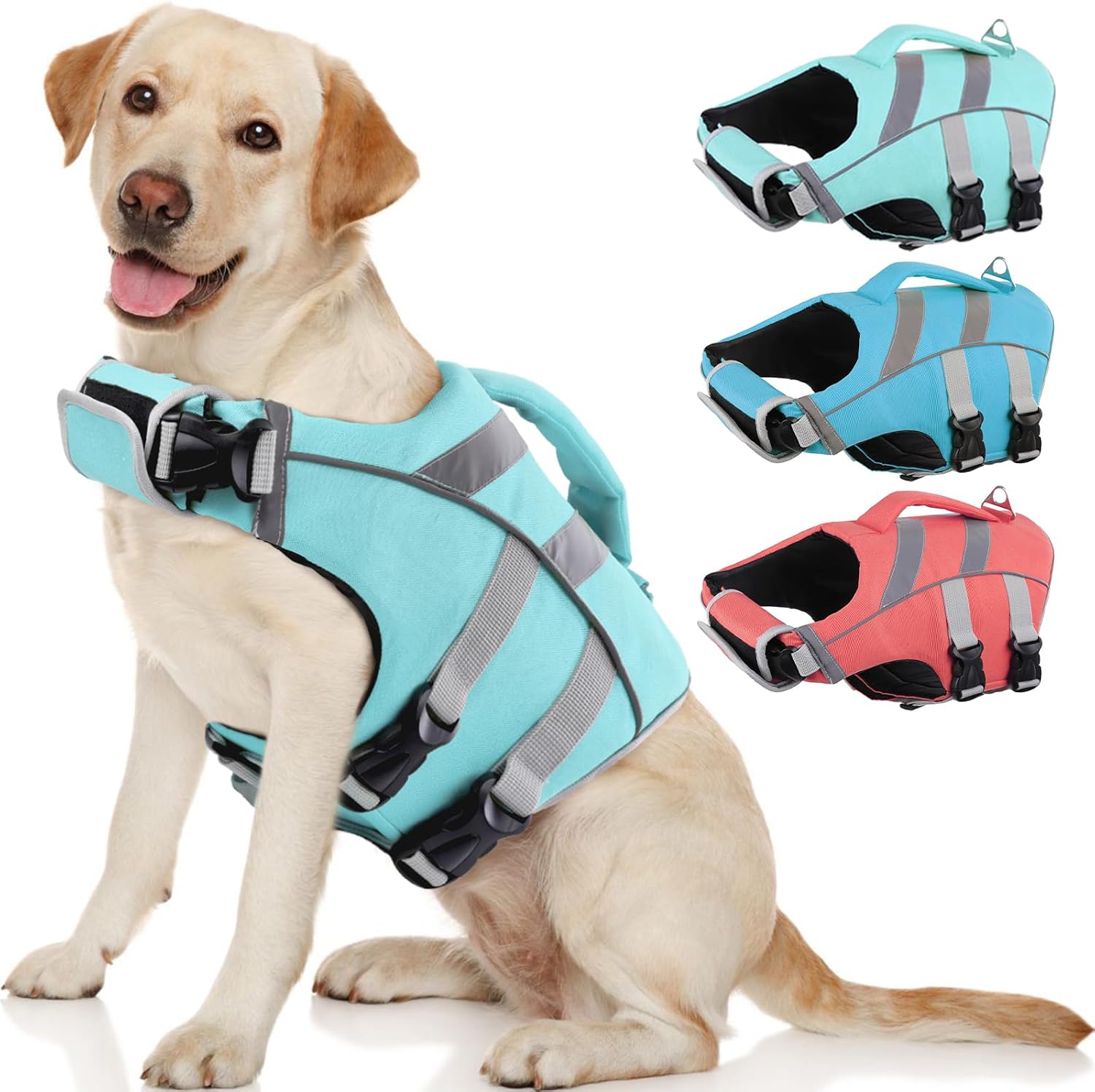Kuoser Dog Life Jacket with Reflective Stripes, Dog Life Vest for Swimming Boating, Adjustable Pet Lifejackets with High Flotation, Doggie Swimsuit for Small Medium Large Dogs - Image 14