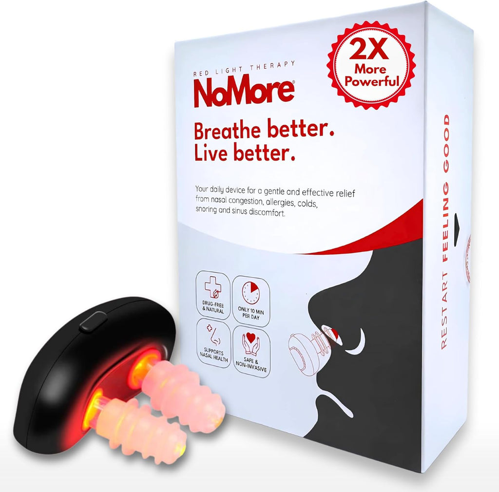 Original NoMore red light therapy for nose front view USB rechargeable LED device