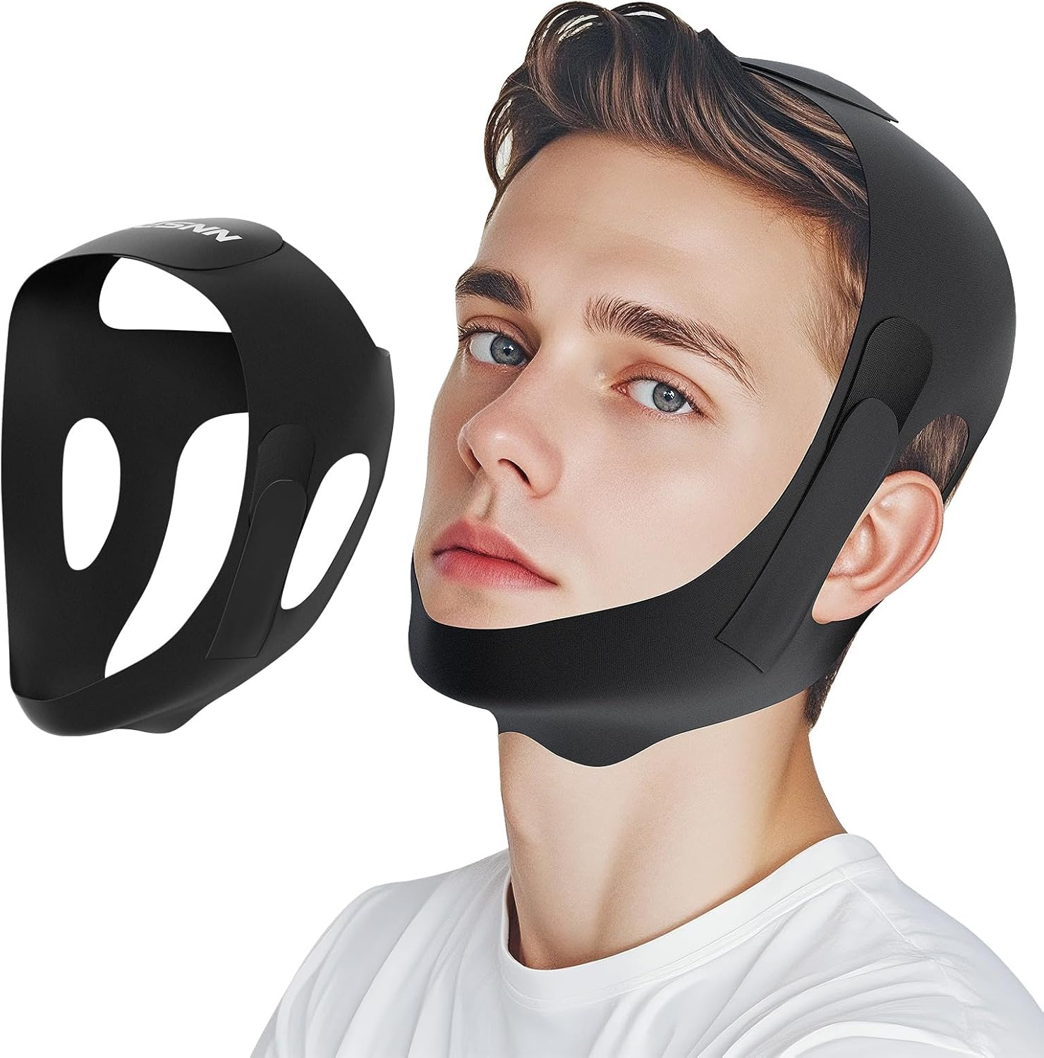 Folanda NNSRR Anti Snore Chin Strap front view showing jaw support.