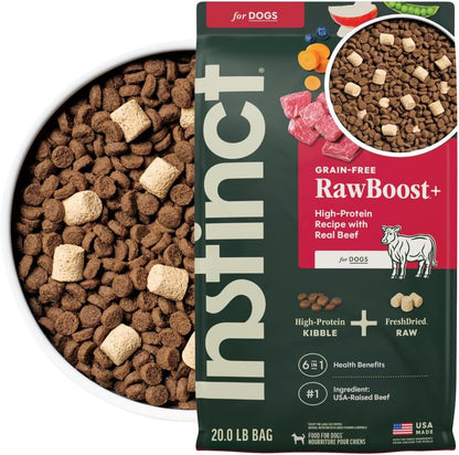 Instinct RawBoost Grain Free Real Beef Dry Dog Food 20 pound bag front view