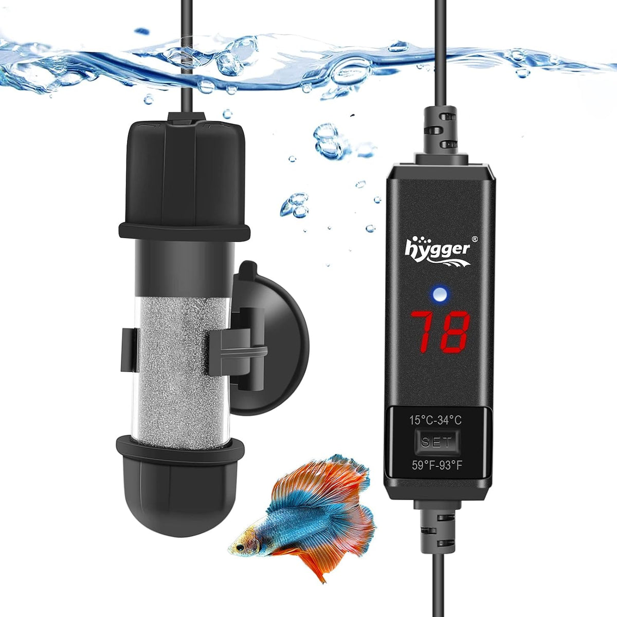 Hygger small aquarium betta heater with external digital controller