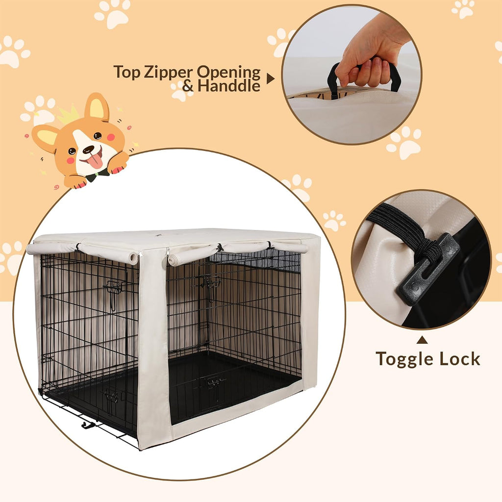 HiCaptain beige pet cage cover with both entrance doors completely closed for privacy