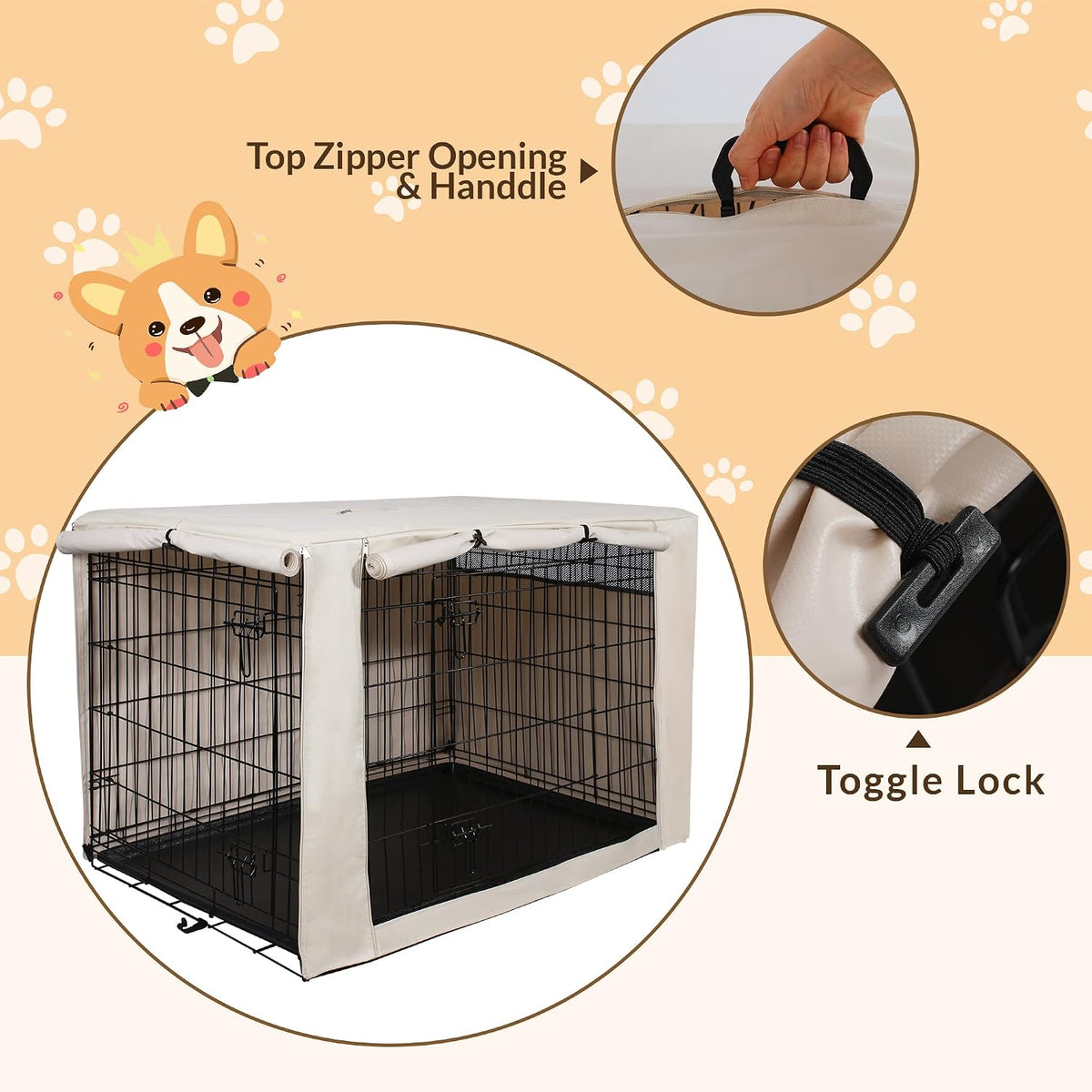 HiCaptain beige pet cage cover with both entrance doors completely closed for privacy