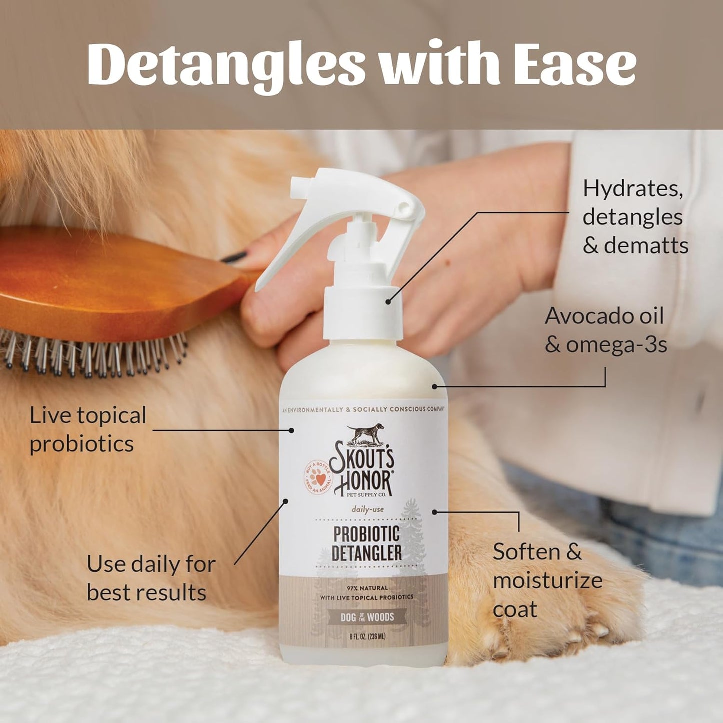 Imported Skout's Honor pet grooming spray with sandalwood and vanilla fragrance