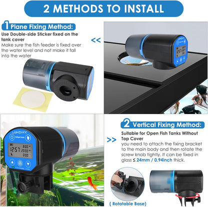 Lukovee digital timer interface showing scheduled daily fish feeding cycles