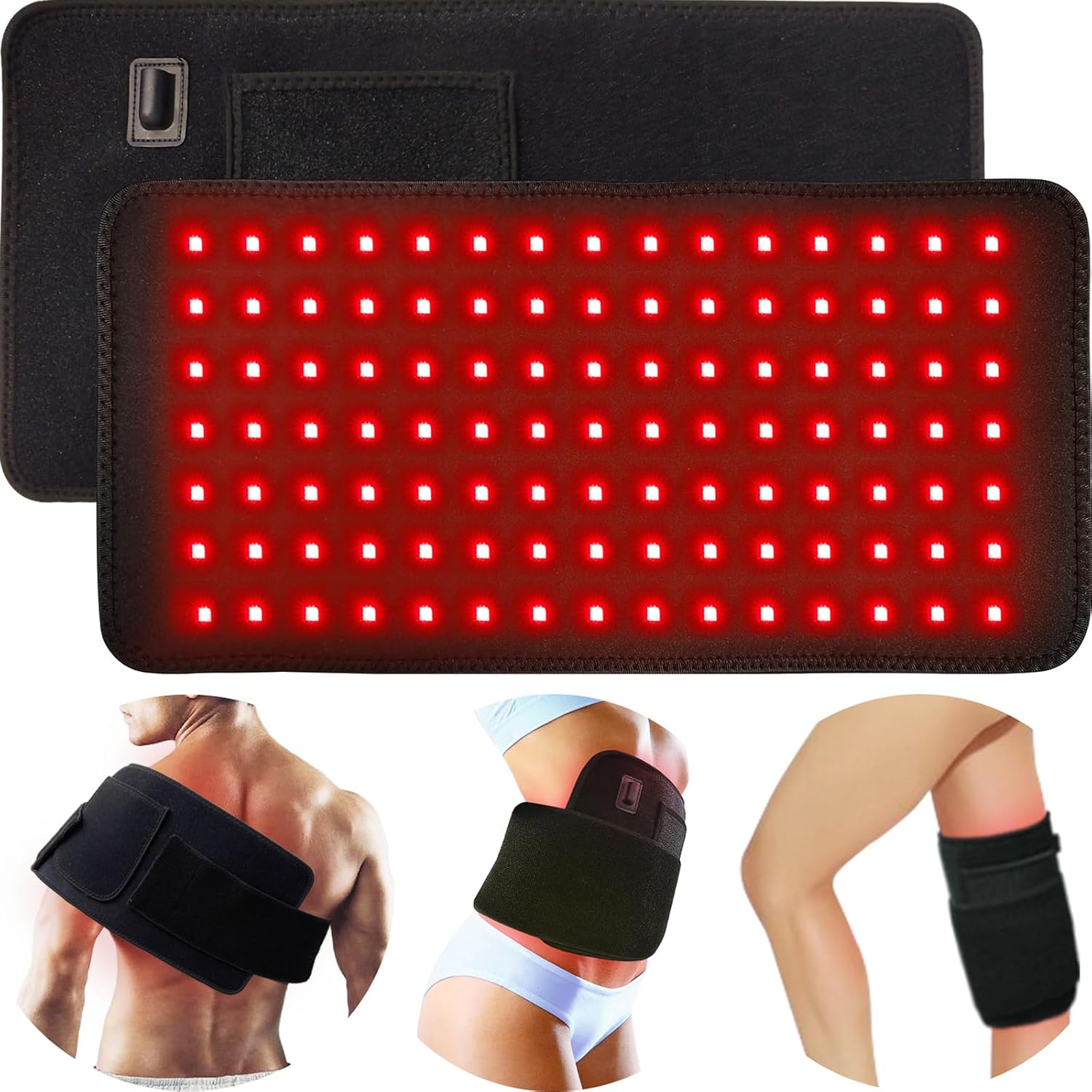 Mana LumiHeal Red Light Therapy Pad front view showing dual spectrum LED lights for body pain relief.