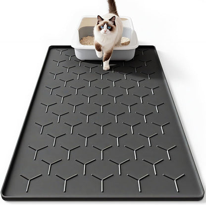 Bulkniu Large Silicone Cat Litter Mat, Waterproof/Urineproof, Litter Recycling, Easy to Clean, Soft on Kitty Paw (22"X34"- Grey) - Image 9
