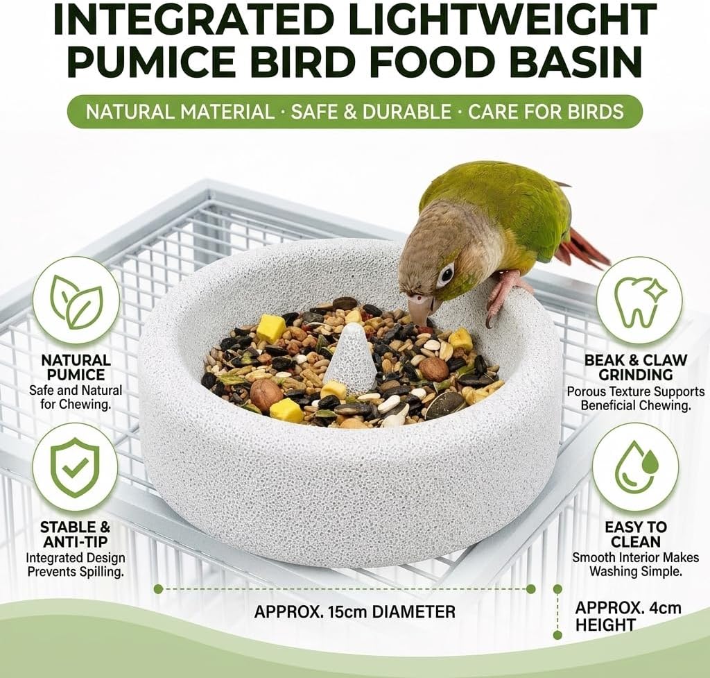 Bird Feeding Bowl with Natural Volcanic Stone, Sturdy Beak Grinding Tray for Cockatiel, Macaw, Budgie, Lovebird and Small Pets - Image 4