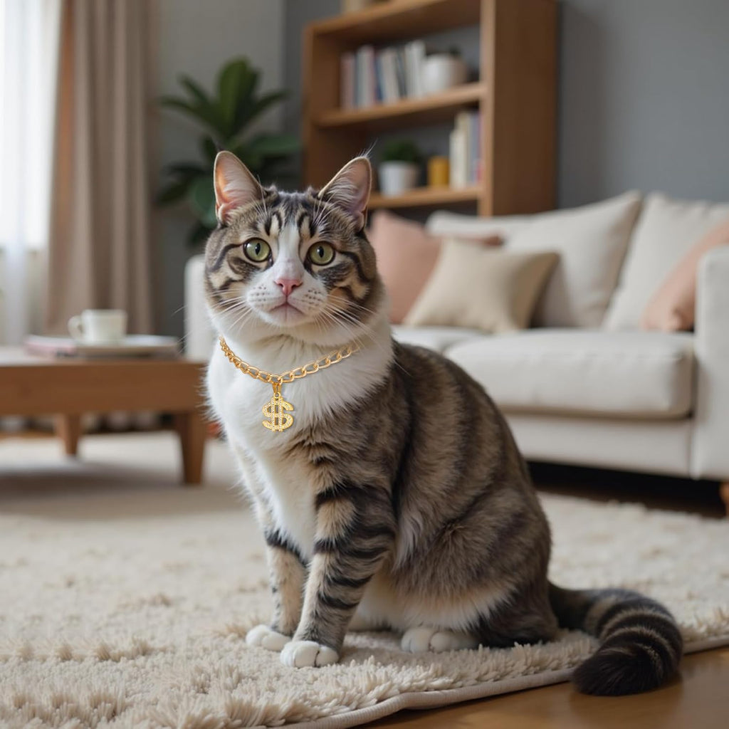 Adjustable metal gold chain collar for small pets