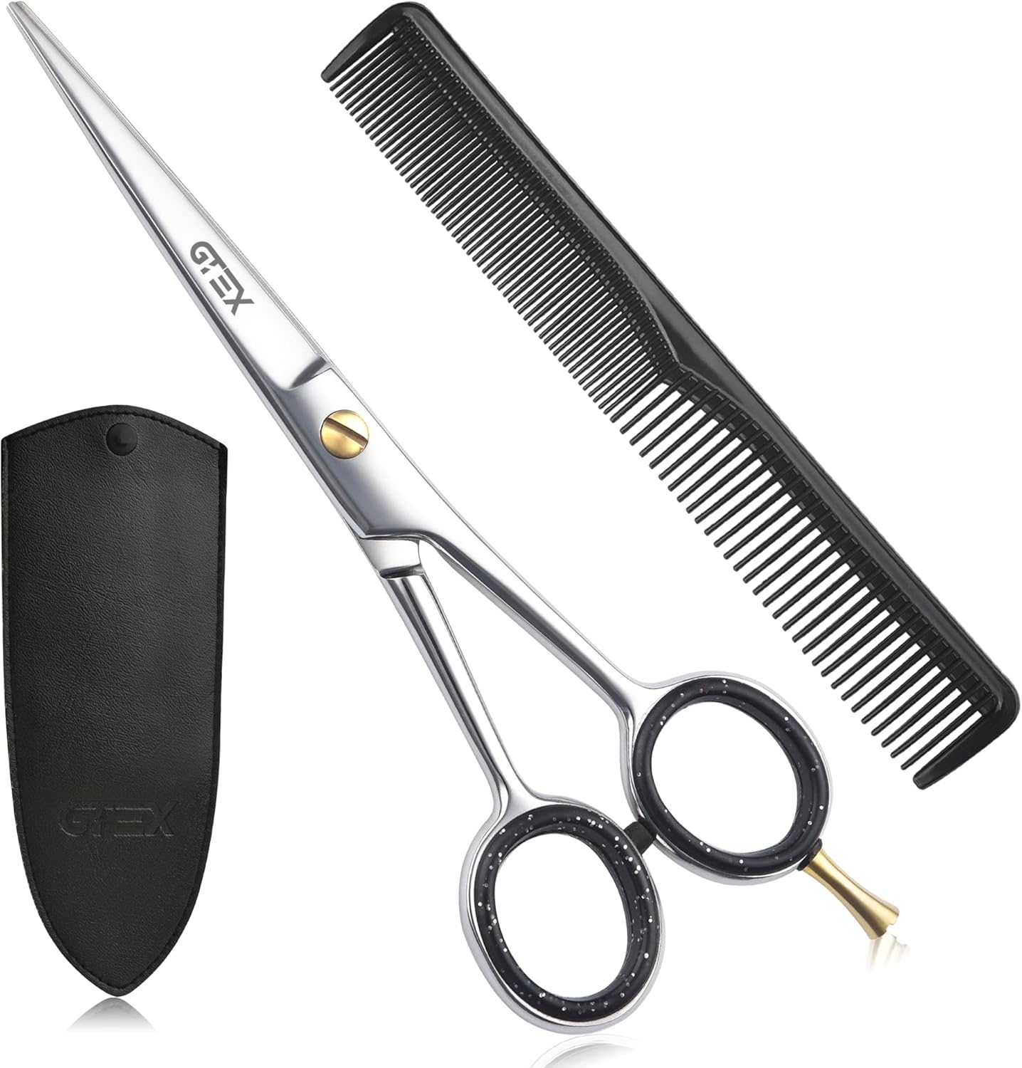 GTEX professional hair cutting scissors kit front view featuring 6.5 inch premium stainless steel shears.