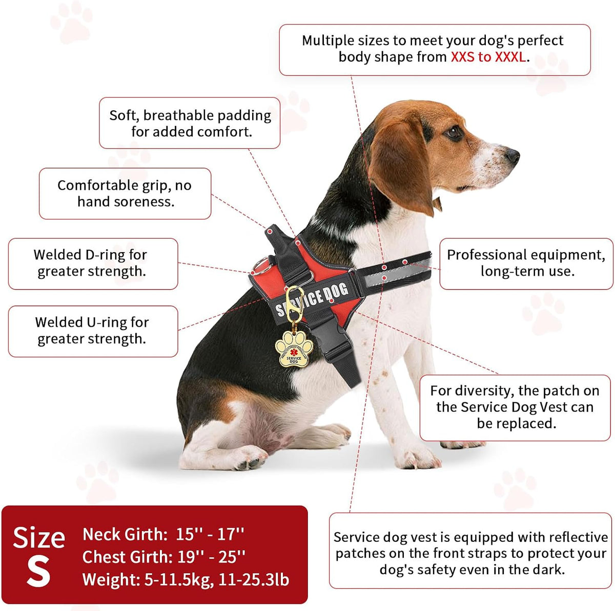 Top view of the Opstin working dog vest showing the ergonomic control handle and metal D-ring.