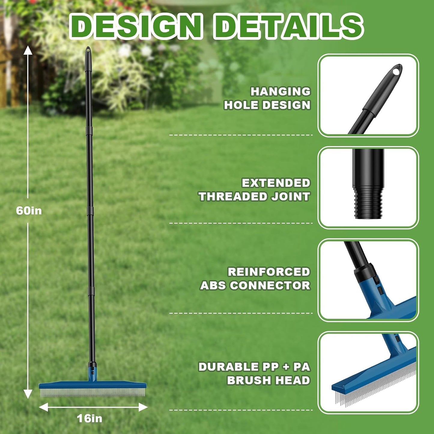 Gardtech 2-in-1 Artificial Turf Rake Brush Broom for Grass Blue | 4-Row Curved & 3-Row Straight Head, Quick-Change, Long Handle - Image 9